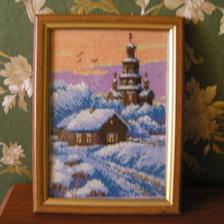Работа «русская деревушка с колокольней»