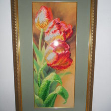 Работа «Тюльпаны.Чаривна мить.Вышивка бисером на авторской канве.»