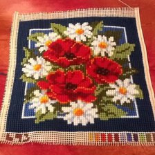 Работа «Маки с ромашками ( подушка)»