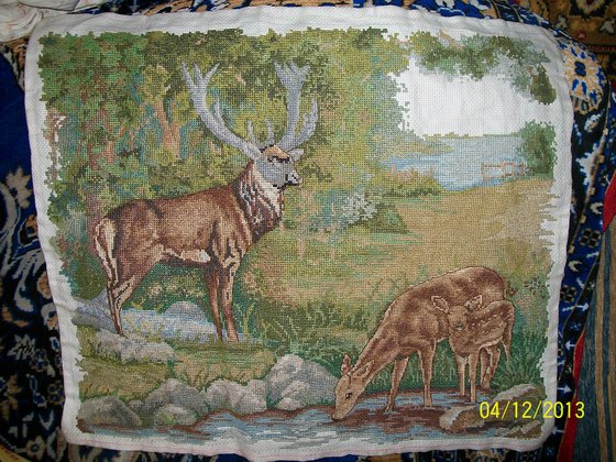 Работа «Семья оленей на водопое.»