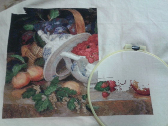 Работа «Натюрморт с малиной процесс»