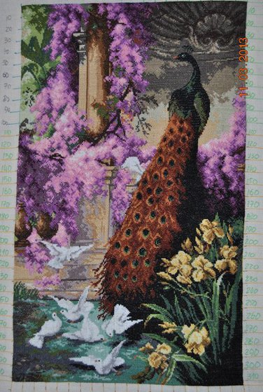 Работа «Paw w ogrodzie z golebiami»