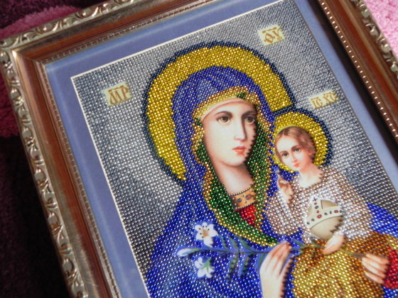 Работа «Богоматір "Нев"янучий цвіт", бісер, А4»