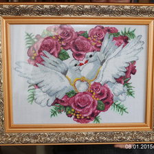 Работа «Пара голубков и розовое сердце»