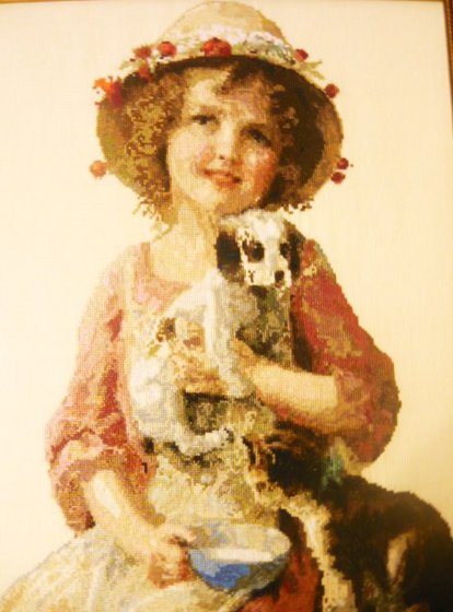 Работа «Девочка с котёнком и щенком»