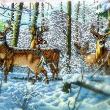 Работа «олени в зимнем лесу»