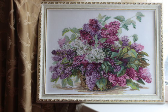Работа «сирень оформила в багетке.мне нравится.»
