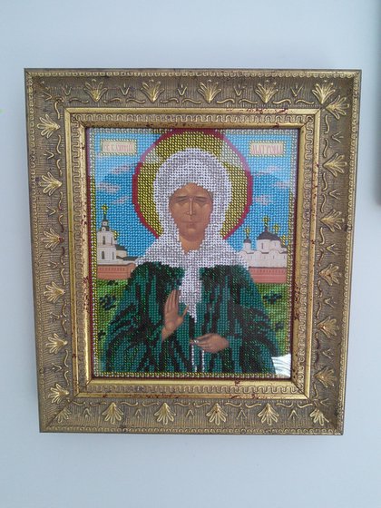 Работа «Иконка св.Матроны из ювелирного бисера в оформлении»