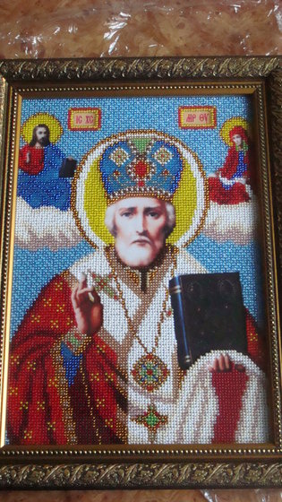 Работа «Николай Чудотворец бисером»