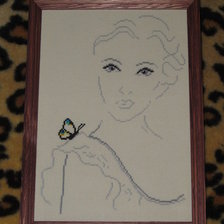 Работа «Девушка с бабочкой. Контурная. Монохром №2.»
