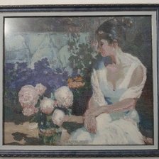 Работа «Девушка и пионы»