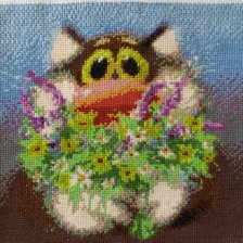 Работа «Прикольный кот с букетом»