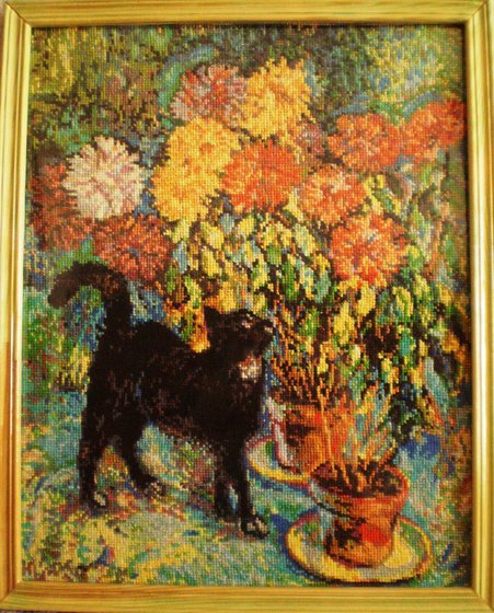 Работа «Георгины и чёрный кот»