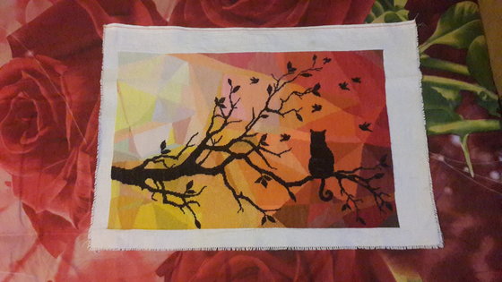 Работа «Закатный витраж с кошкой»