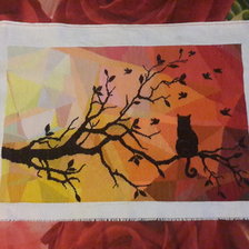 Работа «Закатный витраж с кошкой»