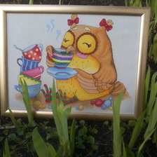 Работа «"Совушка-чаепитие" по схеме дизайнера Ольги Меньшиковой.»