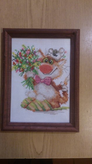 Работа «Котик с цветочками»