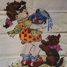 Работа «Девочка с собачкой (мамина вышивка)»