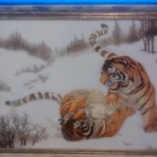 Работа «Игривые тигры. Вышивка крестом»