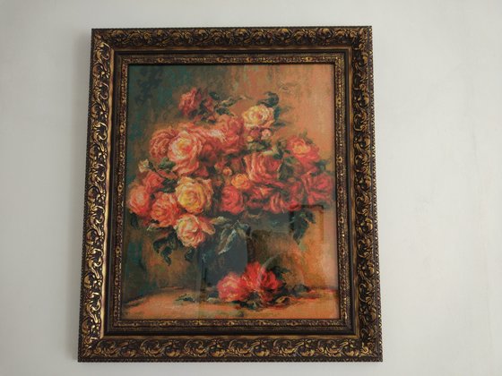 Работа «Букет роз по картине Ренуара Делался из набора Риолис»