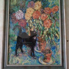 Работа «Черный кот и георгины»