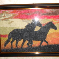 Работа «Лошади на фоне заката»