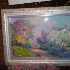 Работа «Сиреневая улочка.Бисер на габардине.»