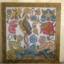 Работа «A PARROT, A LEOPARD, A LION REPRODUCTION TENT STITCH NEEDLEWORK»