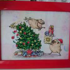 Работа «"Мопсы. Рождественские подарки" по схеме Екатерины Бесперстовой»