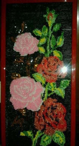 Работа «Цветы с  бисерами»