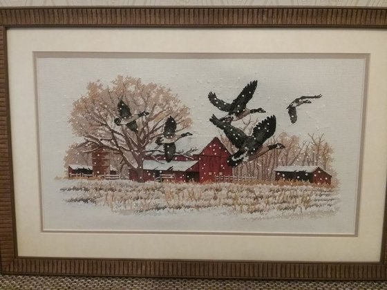 Работа «Зимние гуси по схеме дименшен»