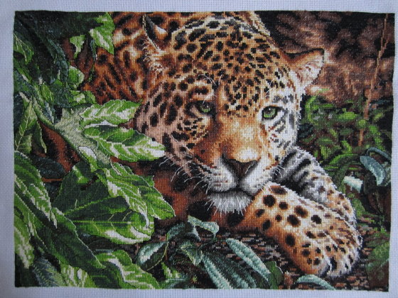 Работа «" Леопард на отдыхе"Вышивала по подбору.»