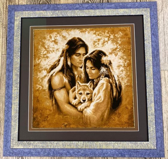 Работа «Пара с волчонком. Схема Галины Нестеренко.»