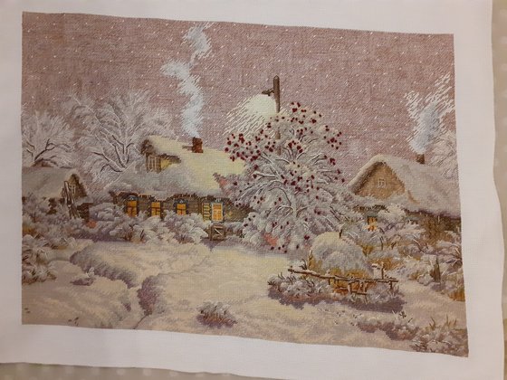 Работа «Зимняя деревенька,49 цв дмс,278 х 200 крестиков»