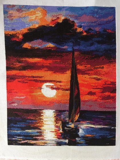 Работа «По мотивам Афремова. Закат. Корабль. Море.»