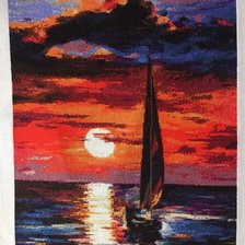 Работа «По мотивам Афремова. Закат. Корабль. Море.»