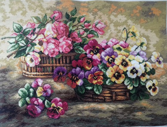 Работа «Цветы в корзине»