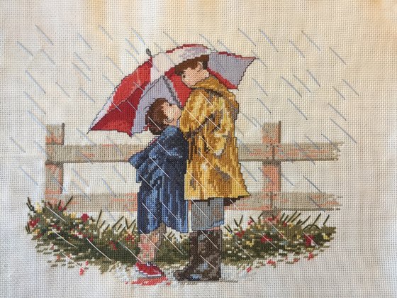 Работа «Мальчишки под зонтом»