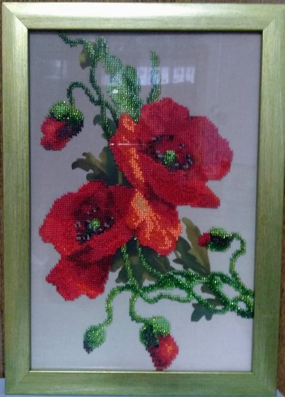 Работа «Маки. Вышивка бисером.»