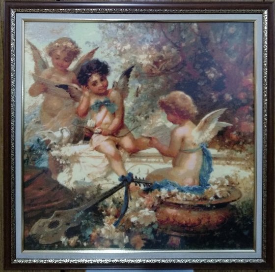 Работа «"Купидоны в саду" Счетный крест.»