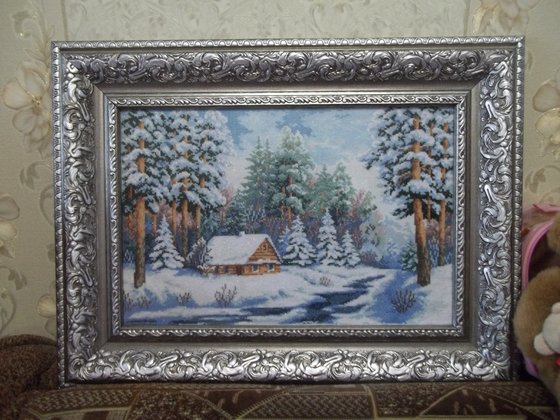 Работа «Лесная сторожка. Самоподбор. Нитки СХС и ДМС Люрекс.»