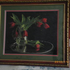 Работа «тюльпаны на черном фоне нитками»