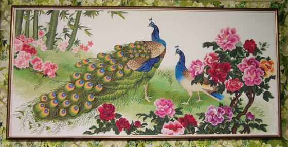 Работа «Павлины и цветы»
