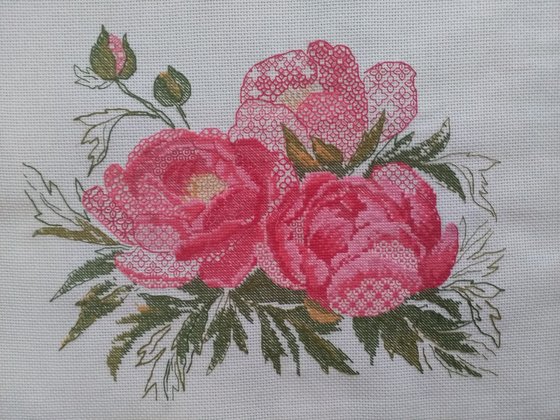 Работа «Кружевные пионы. Риолис.»