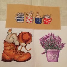 Работа «Три миниатюры: котики, щенок, лаванда»