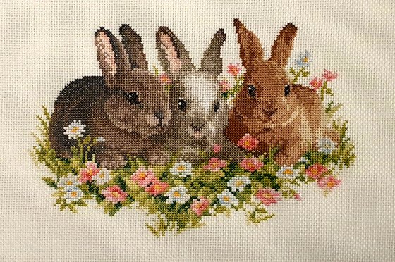 Работа «Кролики в полевых цветах»