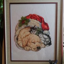 Работа «Щенок и котик в рождество (оформление)»