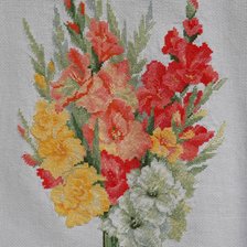 Работа «Гладиолусы от Риолис. 26*48 см, аида 14, нитки шерсть»