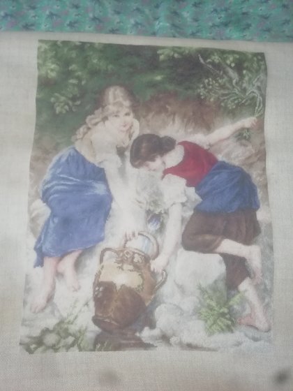 Работа «У фонтана. 24 на 31см. /Color:56, канва гобелен 25. От Lucs-S.»