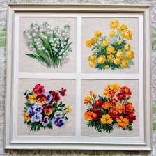 Работа «Ландыши, Купавки, Анютины глазки, Бархатцы»